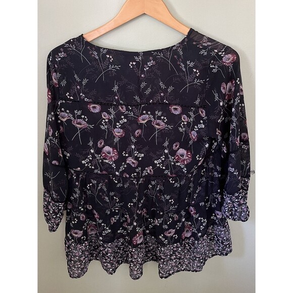 Knox Rose Women's Top Blouse Sheer Black Floral Pattern Size Small - Picture 7 of 7